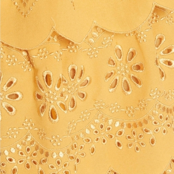 Self-Portrait NWOT Embroidered Chiffon Tiered Mini Dress In Gold Yellow Size 4 - Picture 5 of 16